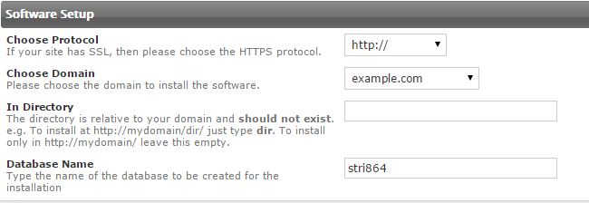 SilverStripe software setup in Softaculous