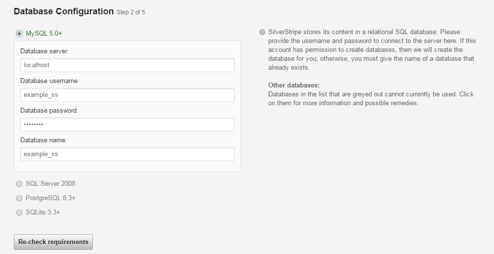 Database configuration in SilverStripe