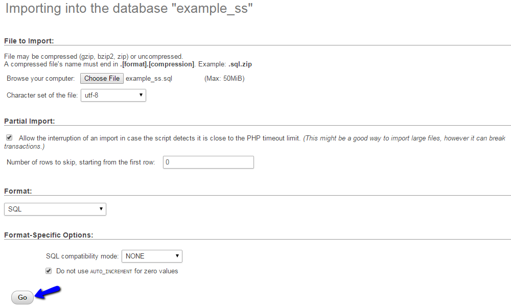 Upload and import dump backup of SilverStripe database