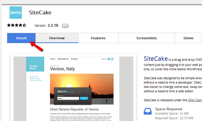 Installing Sitecake via Softaculous