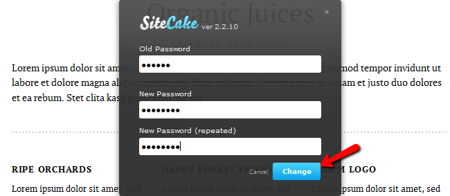 Changing your password in Sitecake