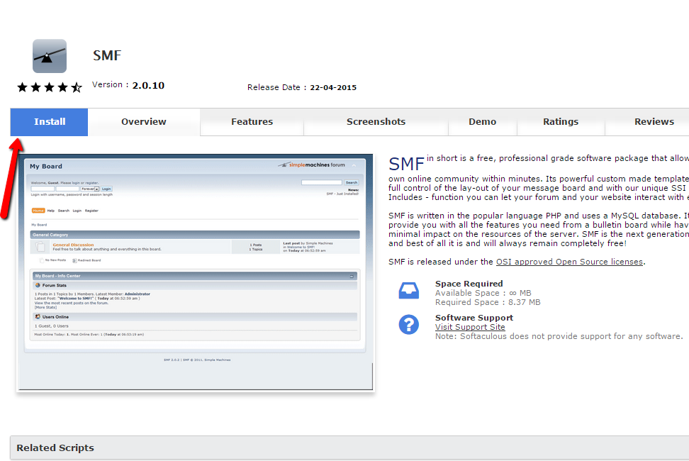 SMF Overview in Softaculous