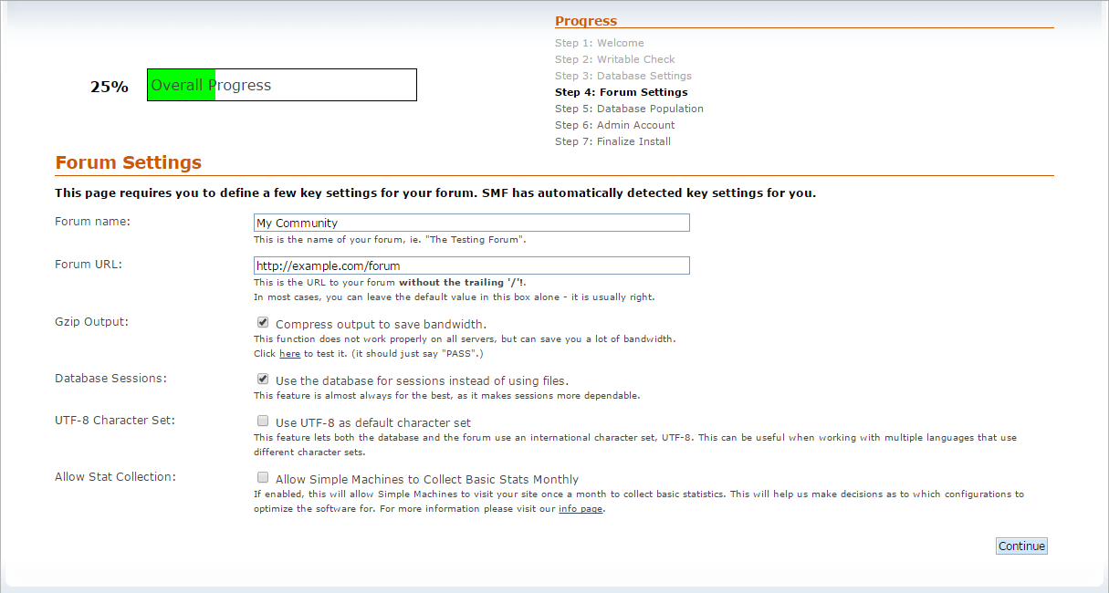 Forum Settings During SMF Installation