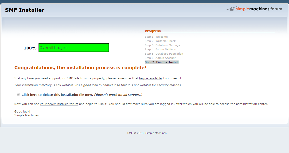 SMF Installation Successfully Completed