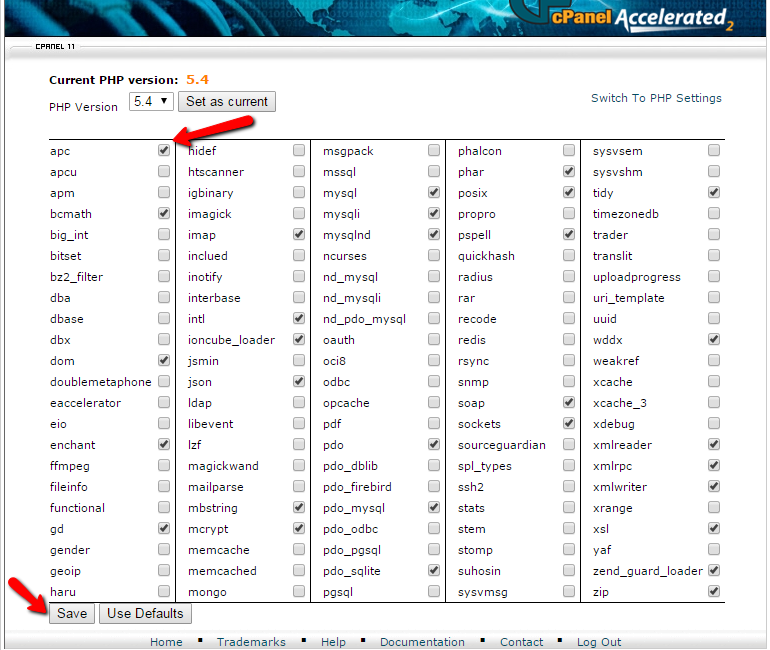 Enable APC in cPanel