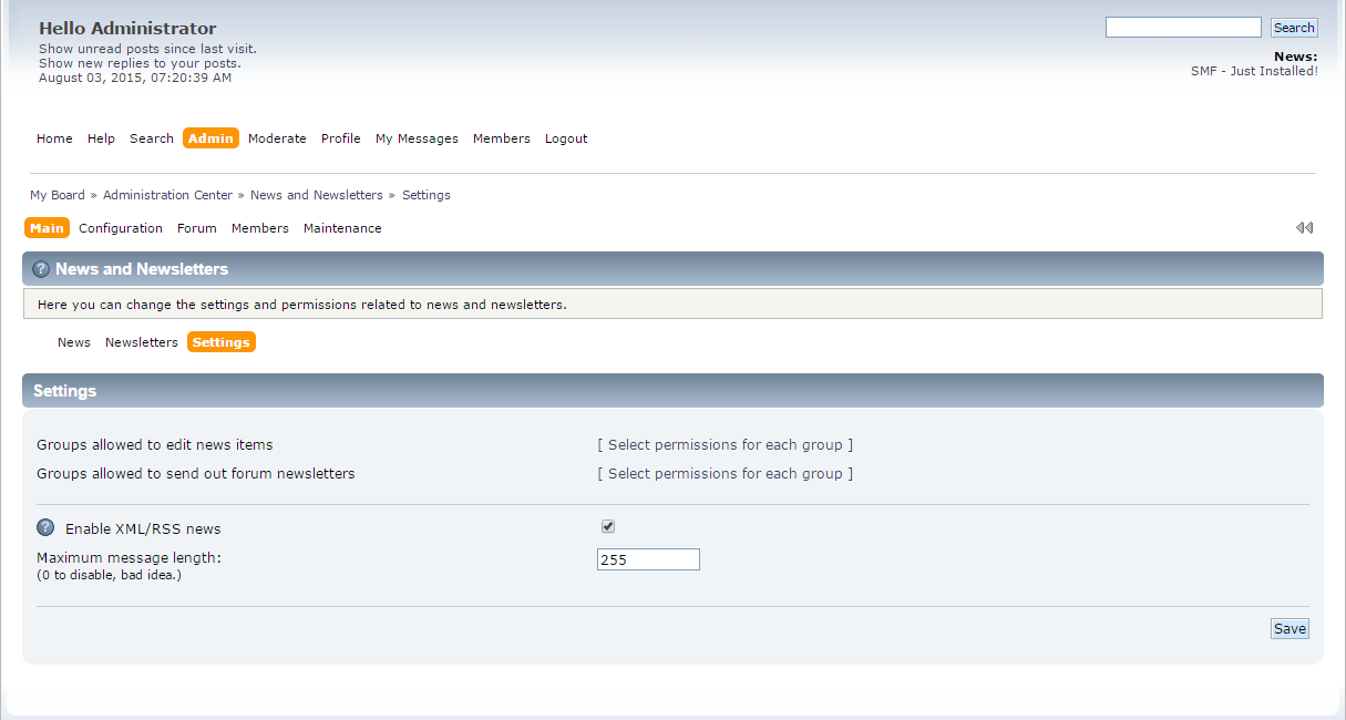 News Settings in SMF