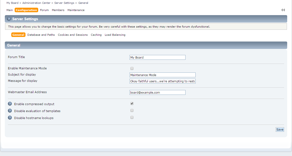 General Settings in SMF