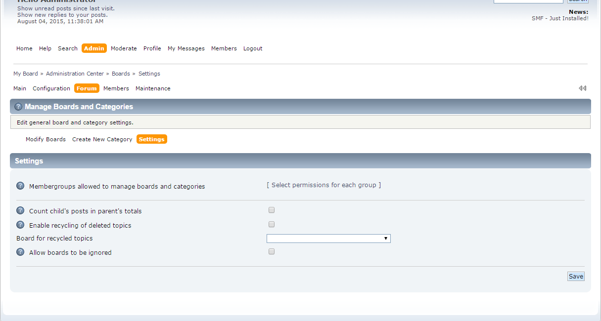 Board Settings in SMF