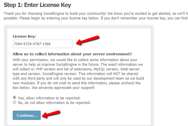 Enter your SocialEngine license