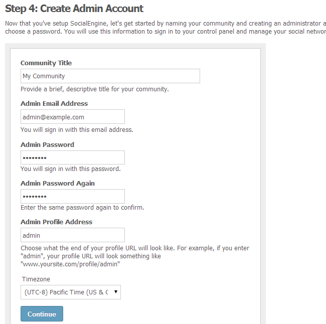 Configure SocialEngine admin account
