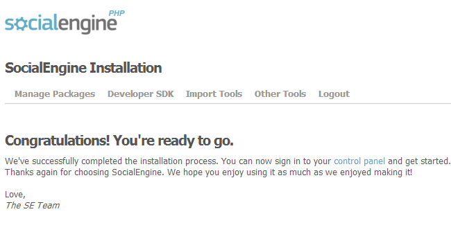 Successful SocialEngine installation