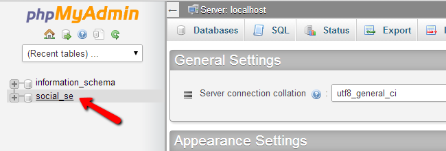 Access SocialEngine database via phpMyAdmin