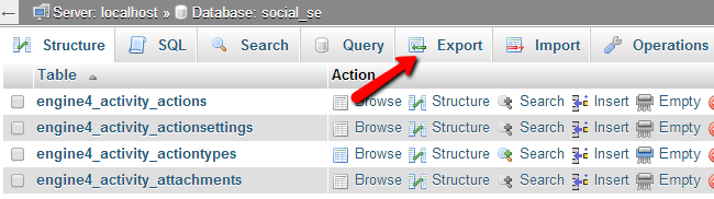 Export database via phpMyAdmin