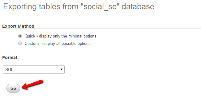 Download a backup of database via phpMyAdmin