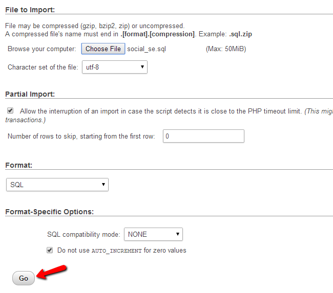 Upload database dump file from your local computer via phpMyAdmin