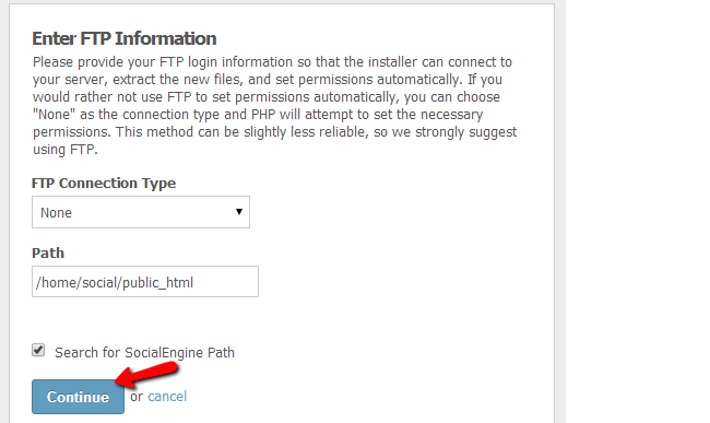 Enter SocialEngine FTP details