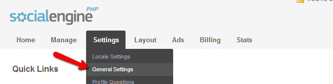 Access SocialEngine general settings