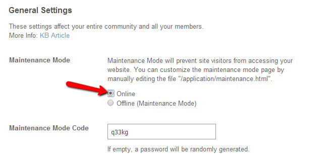 Disable maintenance mode in SocialEngine