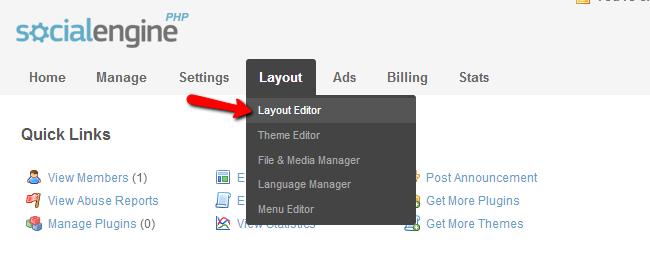Use SocialEngine layout editor