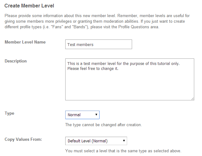 Edit details for new member level in SocialEngine