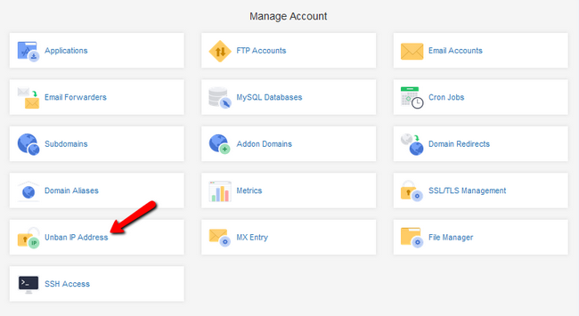 Accessing the Unban IP Address tool