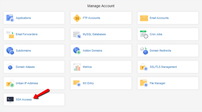 Navigating to the SSH Access menu