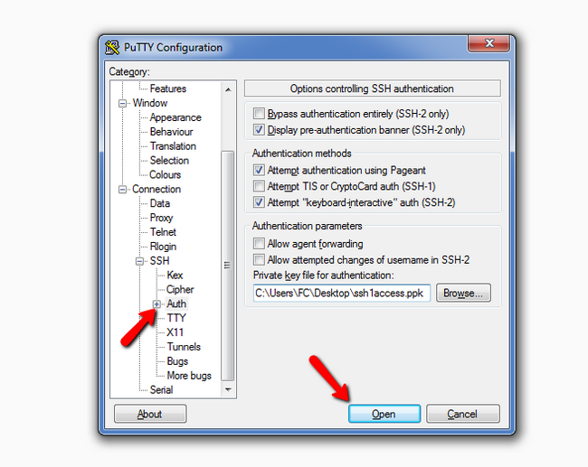 Uploading the SSH key to PuTTY