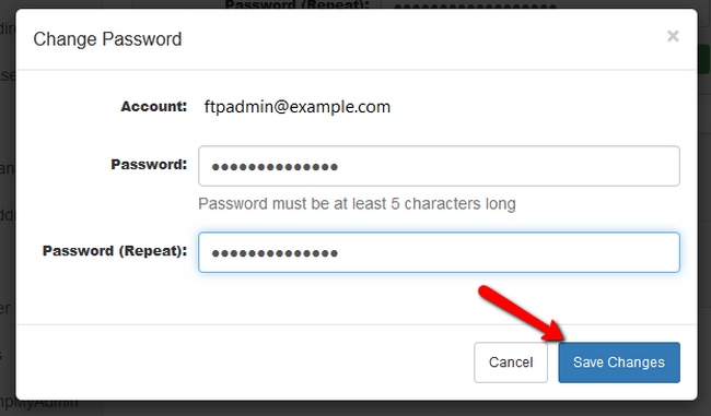 Confirming the change of the password for your FTP account