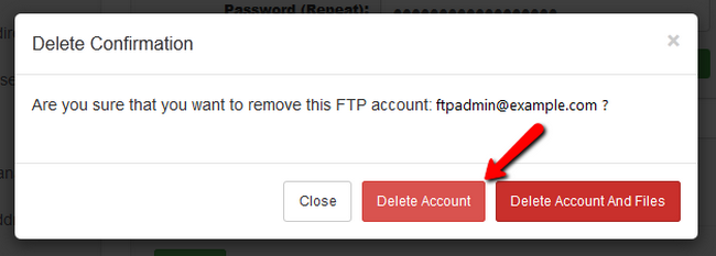 Confirming the deletion of your FTP account