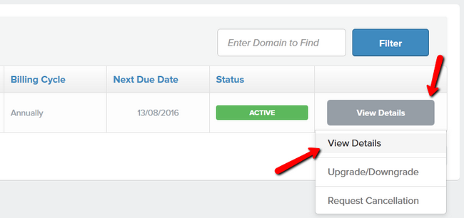 Viewing the Details of your hosting plan