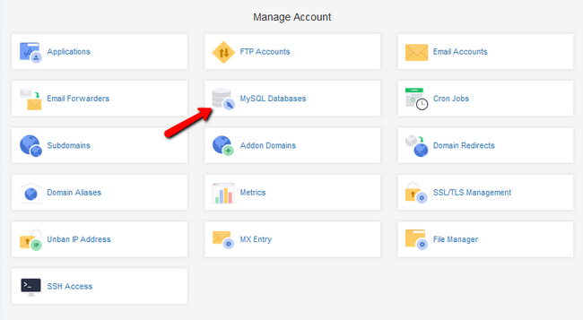 Accessing the MySQL Databases menu via the Client Area