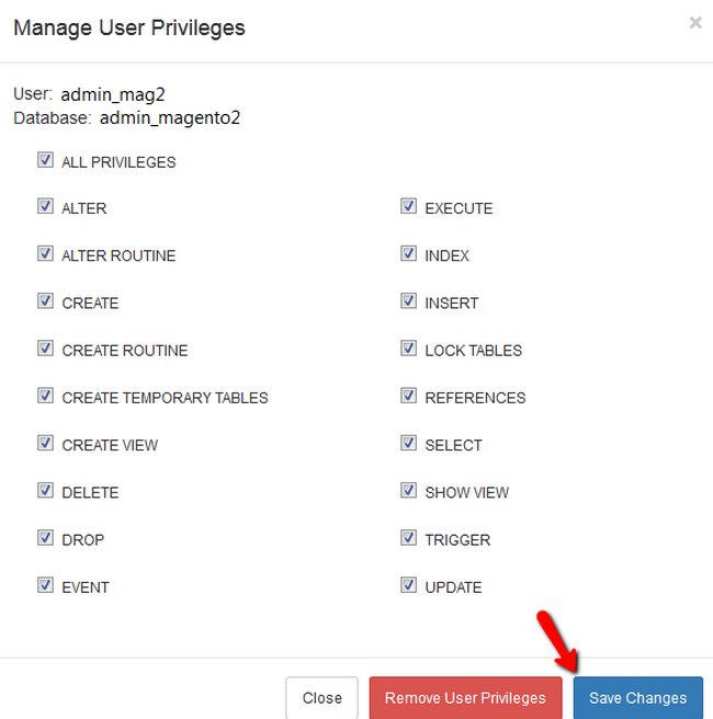 Editing the MySQL User Privilleges