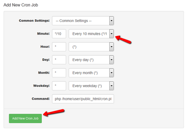 Configuring a new Cron Job