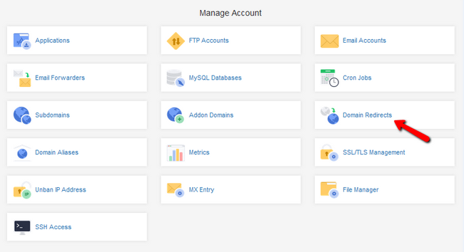 Accessing the Domain Redirects menu via the Client Area