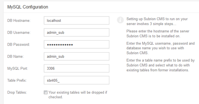 Configuring the Database Settings for Subrion