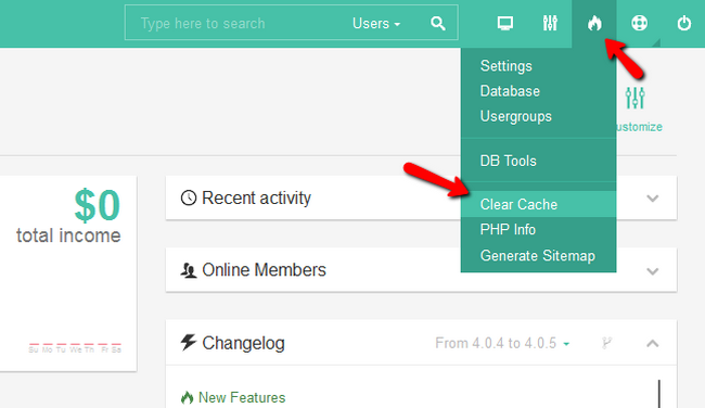 Accessing the CLear Cache option via a shortcut