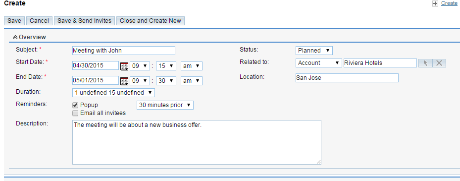 configuring the options for the new meeting