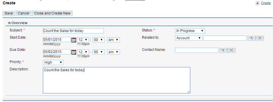 configuring the overview options for the task