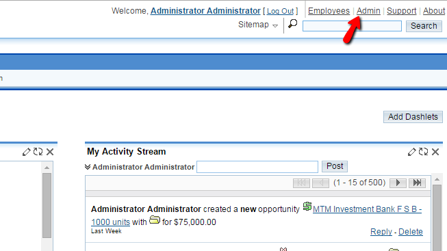 accessing the admin page