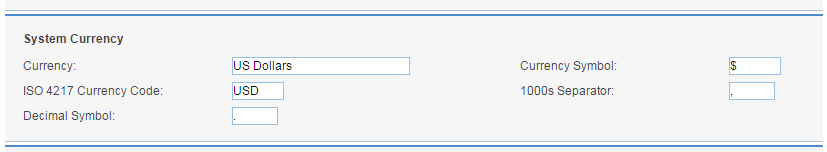 Configuring the System Currency settings