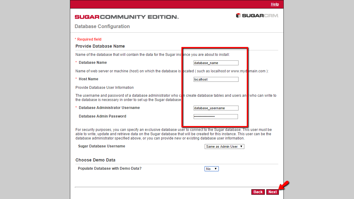 configuring the database service