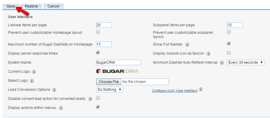 configure the user interface settings