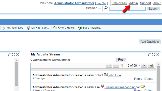 accessing the admin area