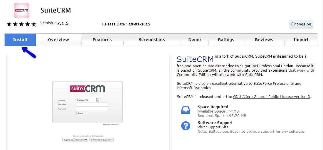 Install SuiteCRM via Softaculous