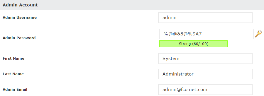 Admin Account Setup During Softaculous SuiteCRM Installation