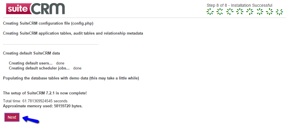 SuiteCRM Successfully Installed