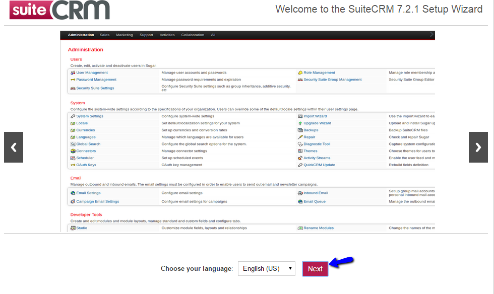 SuiteCRM Installation - Choose Language