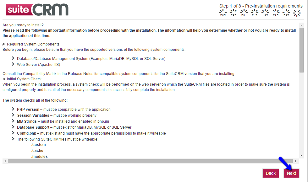 SuiteCRM Installation - Pre-Installation Check