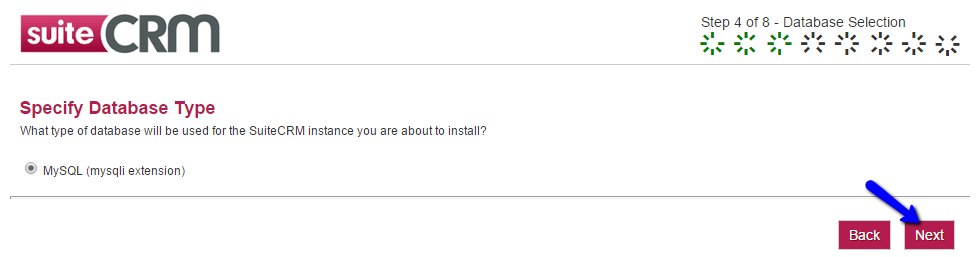 SuiteCRM Installation - Database Type
