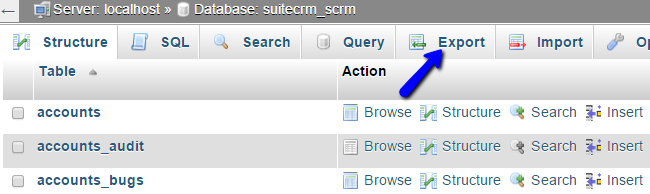 Export database via phpMyAdmin